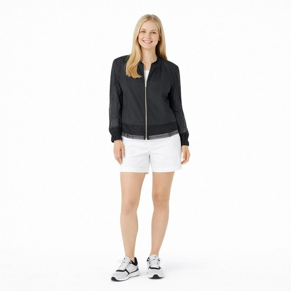 ZARA Sport Black Mesh Bomber Jacket Medium   Full Zip Front & Sheer Panels